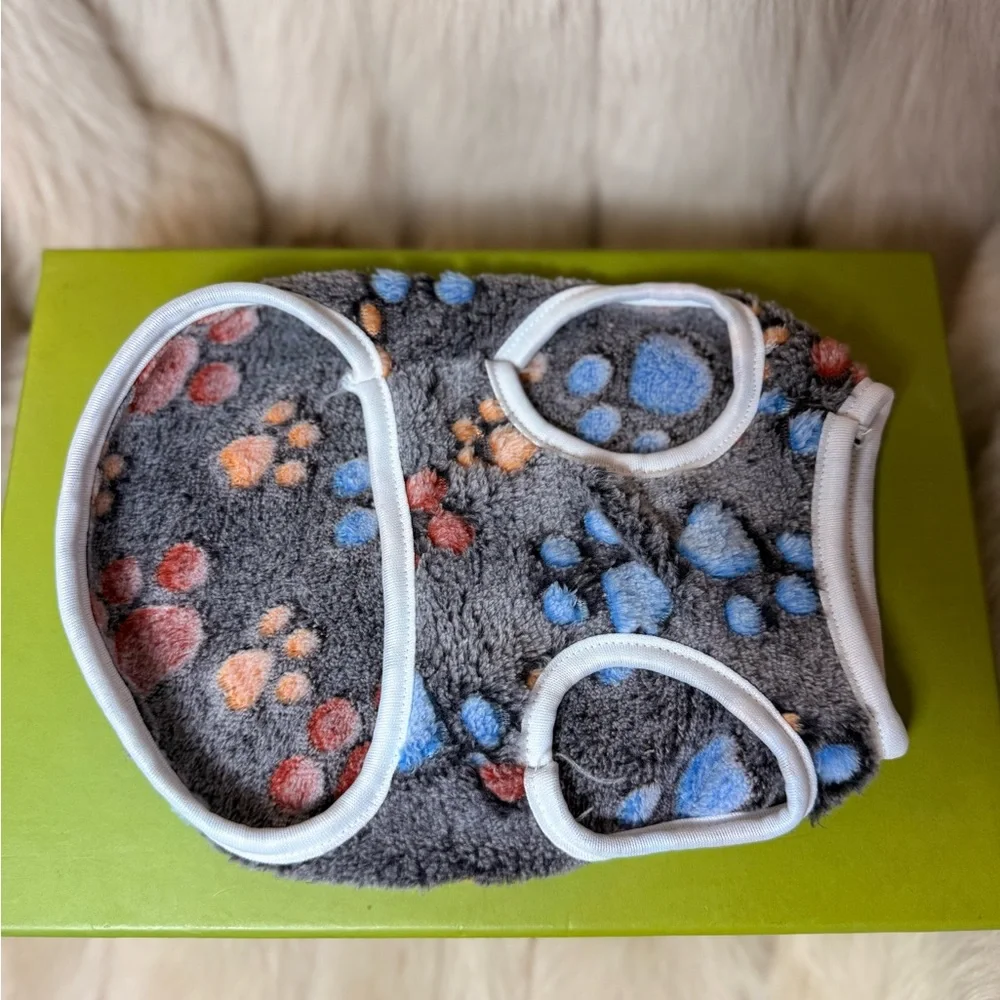 Gray Paw Print Fleece XS Dog Vest